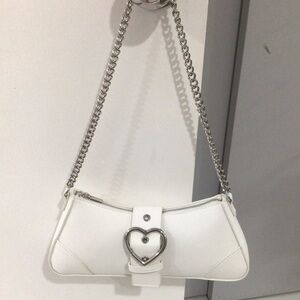 Divided White Shoulder Bag with Heart Accent